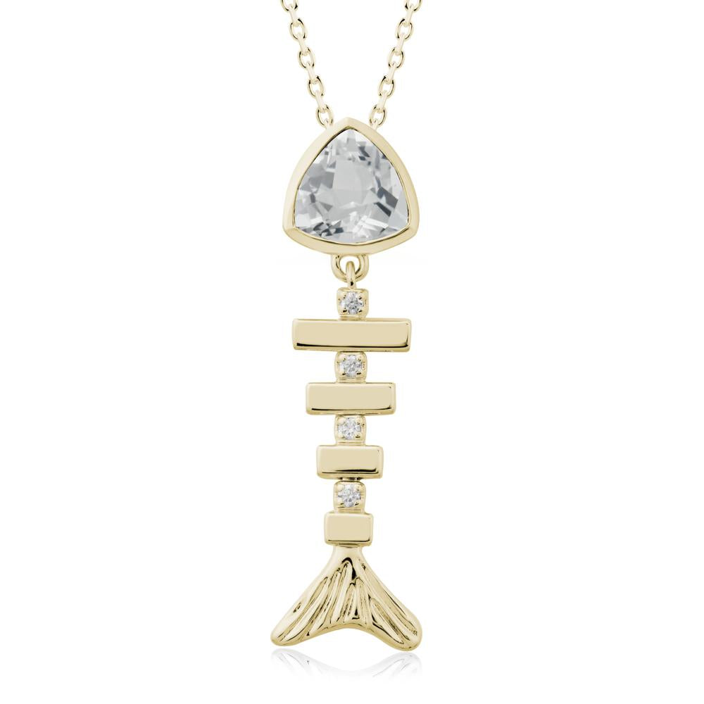 Bezel Trillion Cut White Topaz Fishbone Necklace - LUO Jewelry #metal_14k yellow gold