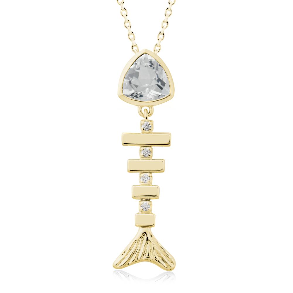 Bezel Trillion Cut White Topaz Fishbone Necklace - LUO Jewelry #metal_18k yellow gold