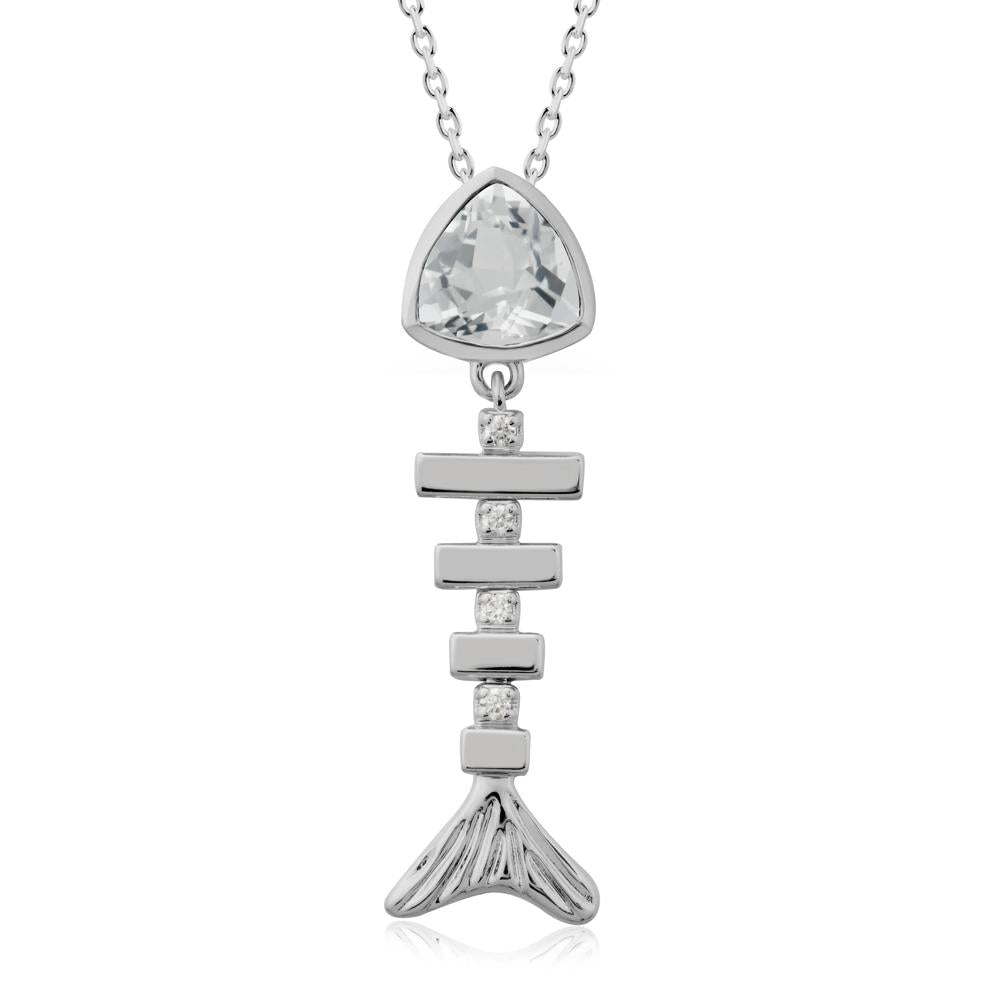 Bezel Trillion Cut White Topaz Fishbone Necklace - LUO Jewelry #metal_platinum