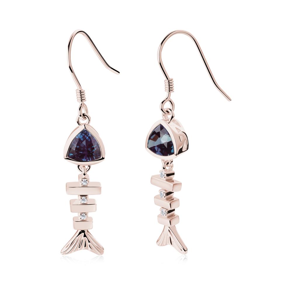 Movable Fishbone Alexandrite Fish Hook Earrings - LUO Jewelry #metal_14k rose gold