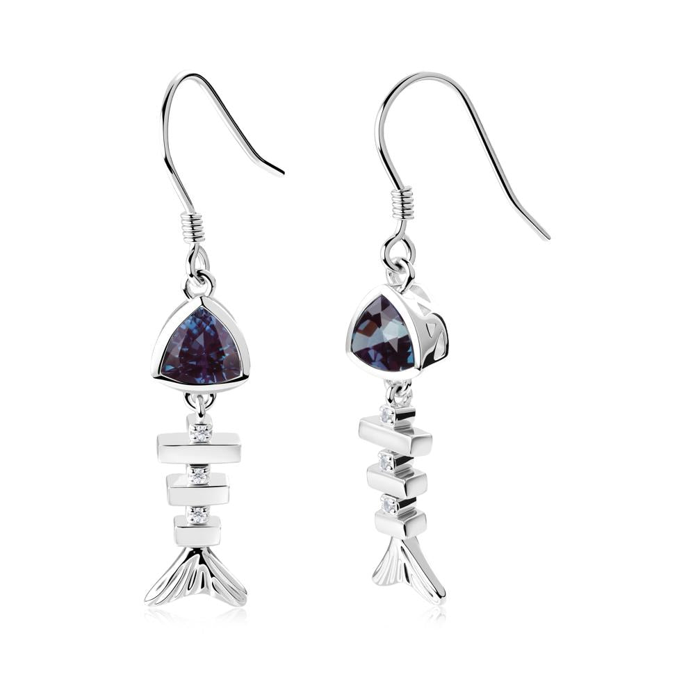 Movable Fishbone Alexandrite Fish Hook Earrings - LUO Jewelry #metal_18k white gold