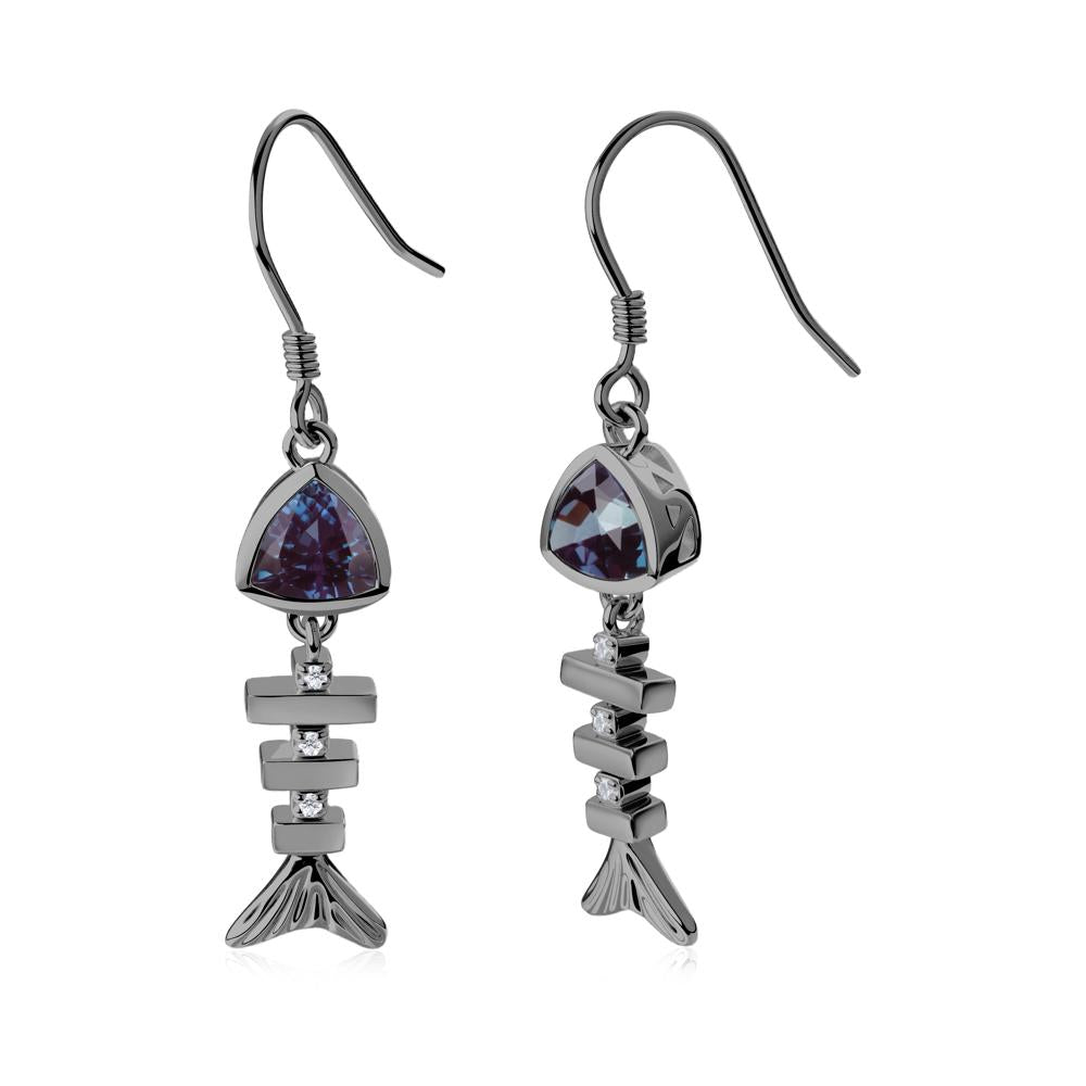 Movable Fishbone Alexandrite Fish Hook Earrings - LUO Jewelry #metal_black finish sterling silver