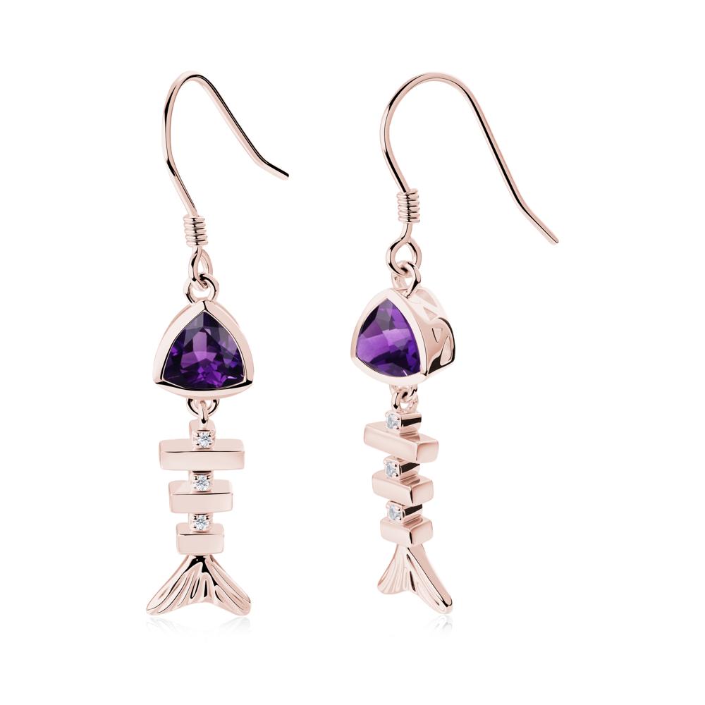 Bezel Trillion Cut Amethyst Fishbone Dangle Earrings - LUO Jewelry #metal_18k rose gold