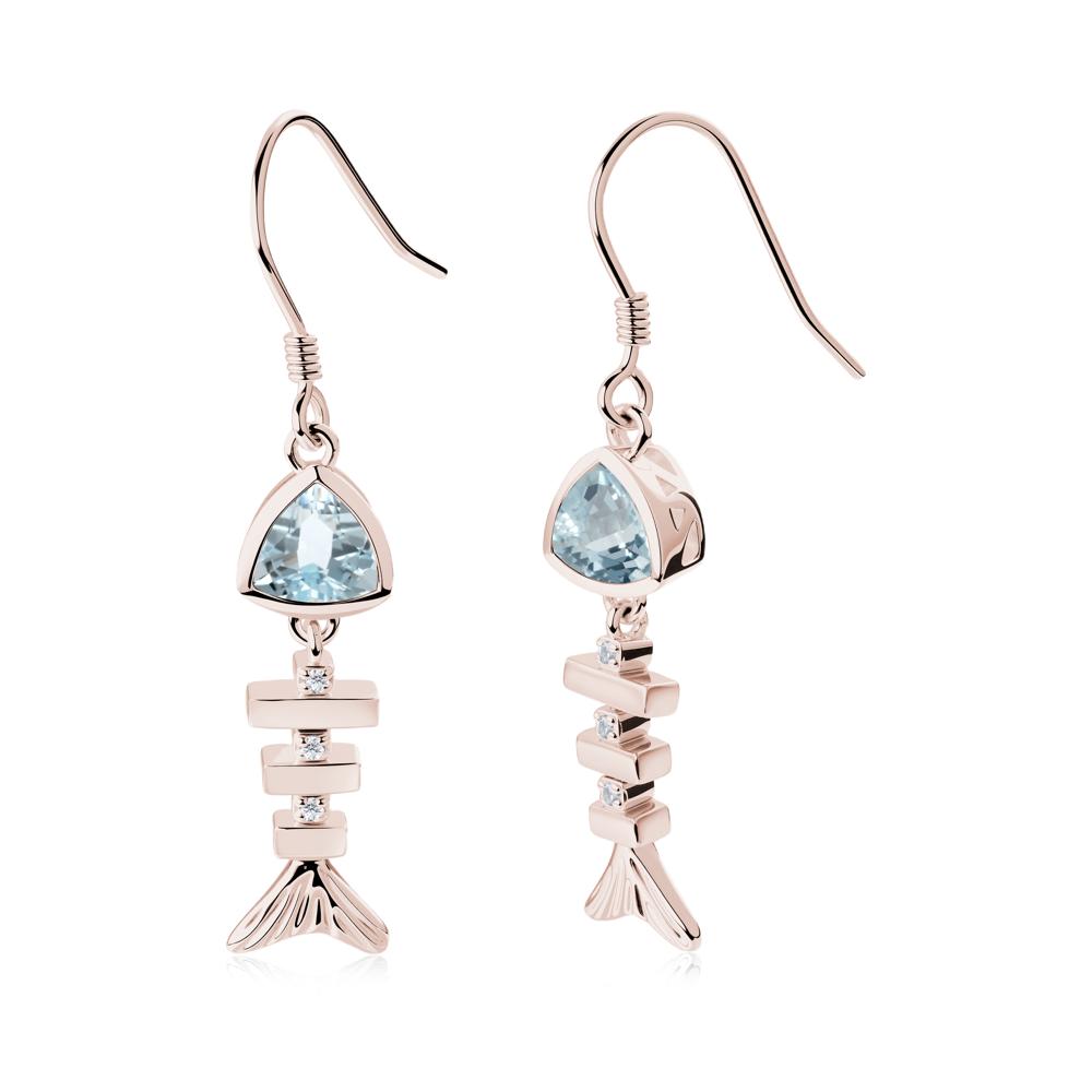 Movable Fishbone Aquamarine Fish Hook Earrings - LUO Jewelry #metal_14k rose gold
