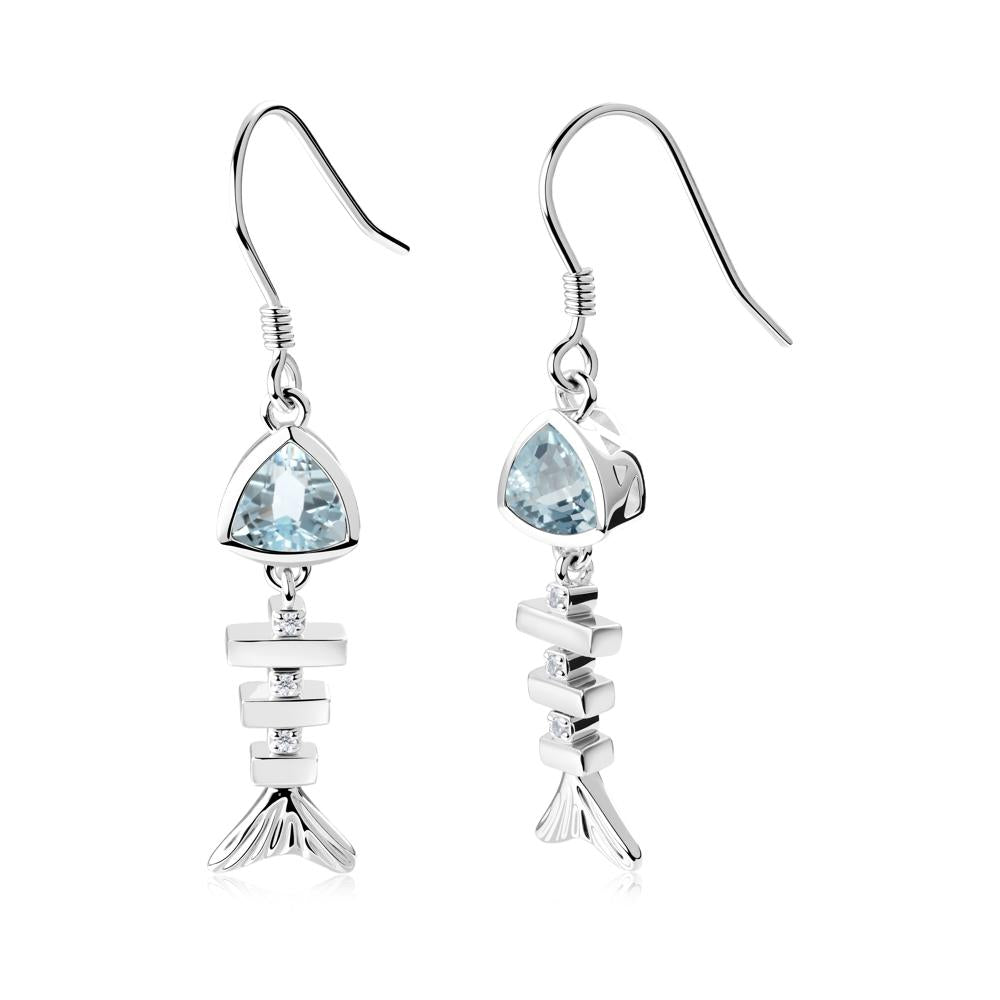 Movable Fishbone Aquamarine Fish Hook Earrings - LUO Jewelry #metal_18k white gold