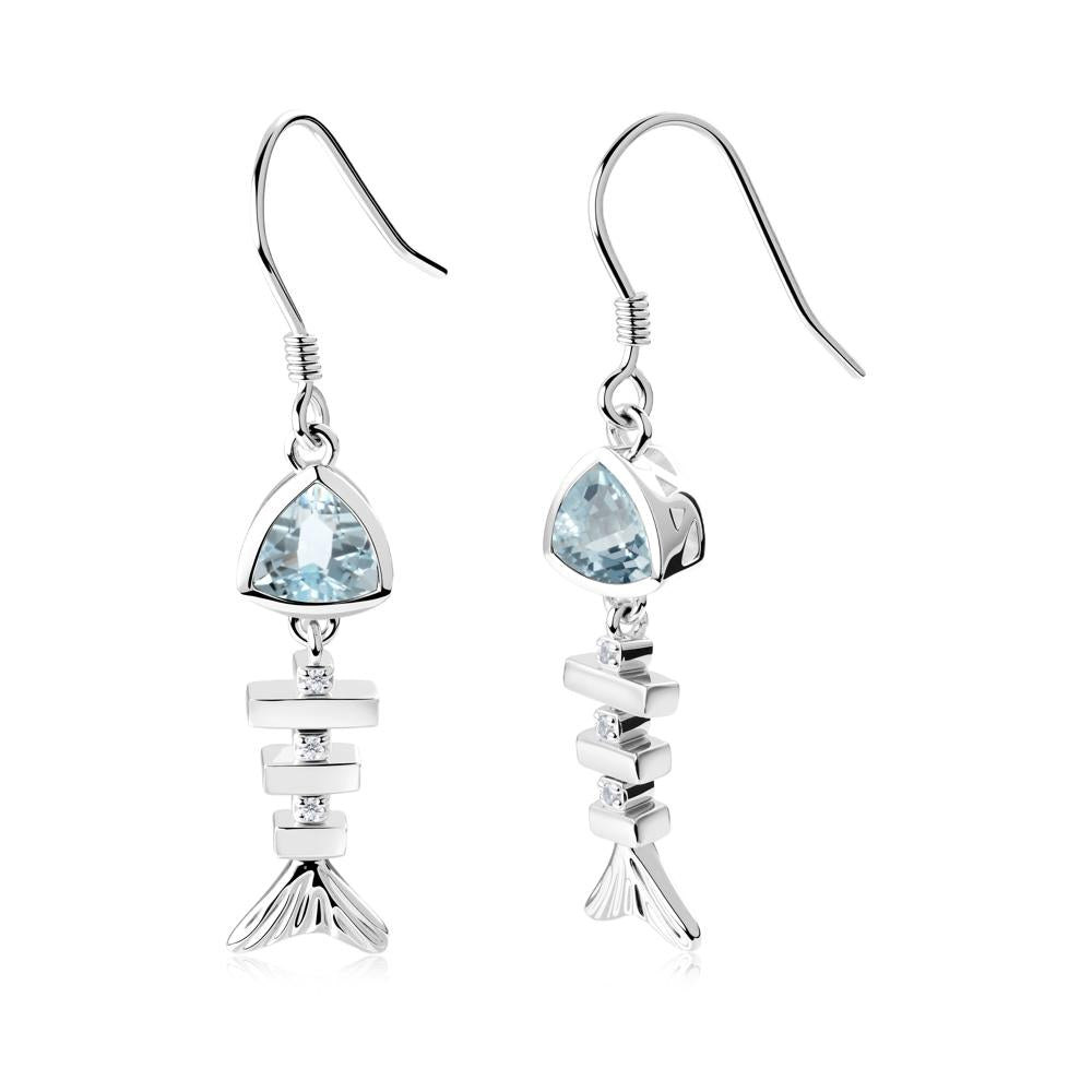 Movable Fishbone Aquamarine Fish Hook Earrings - LUO Jewelry #metal_18k white gold