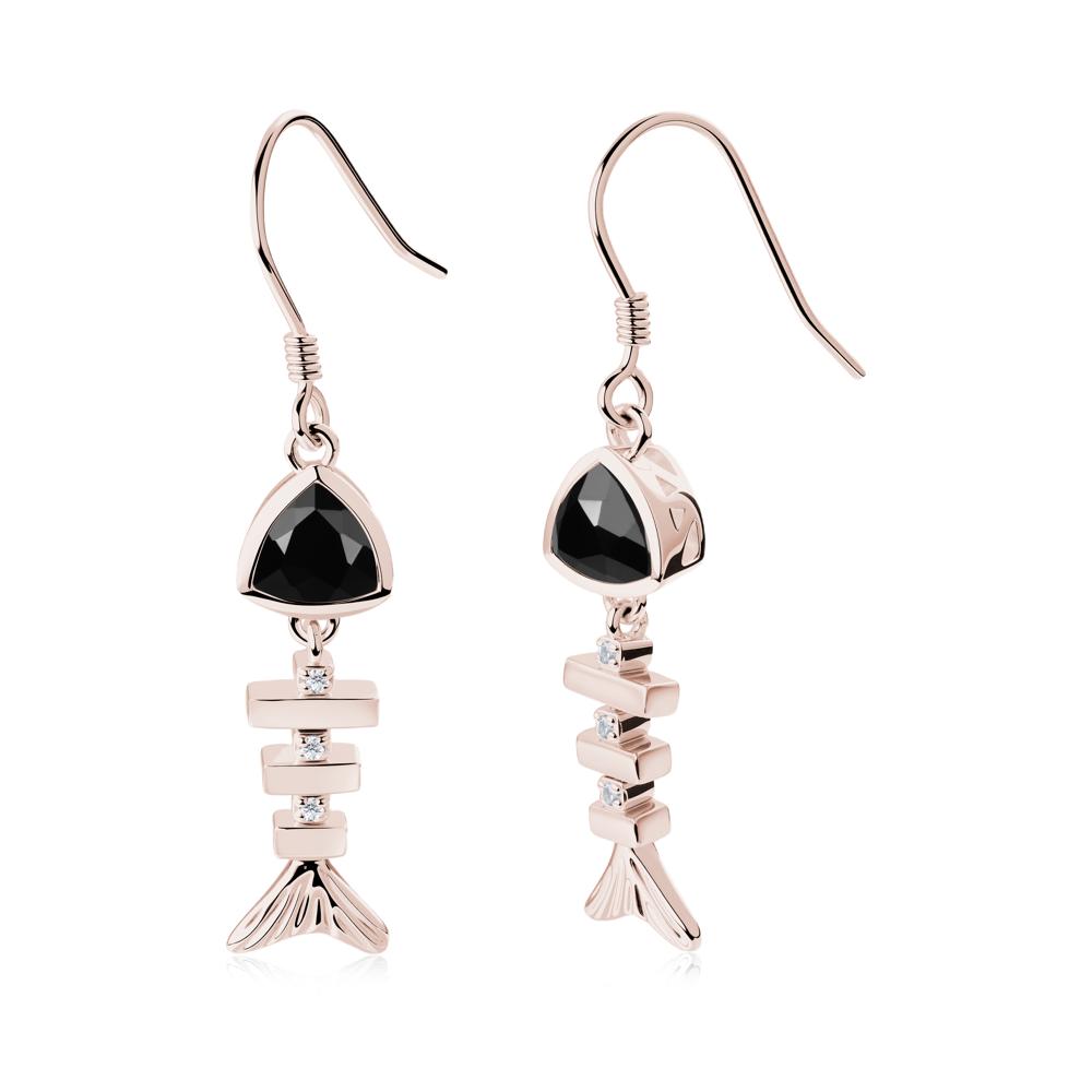 Motion Fishbone Black Spinel French Hook Earrings - LUO Jewelry #metal_14k rose gold