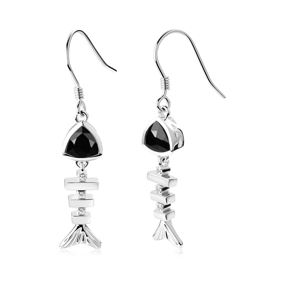 Motion Fishbone Black Spinel French Hook Earrings - LUO Jewelry #metal_14k white gold