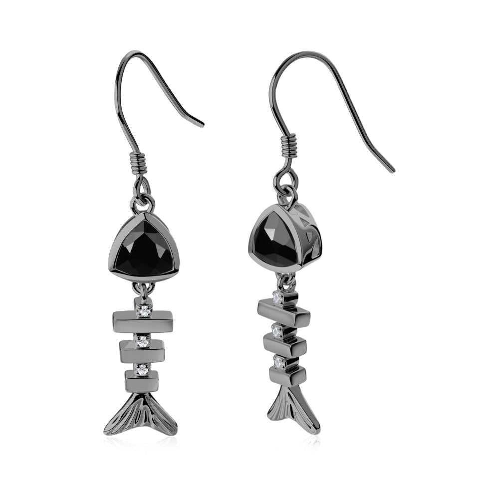 Motion Fishbone Black Spinel French Hook Earrings - LUO Jewelry #metal_black finish sterling silver