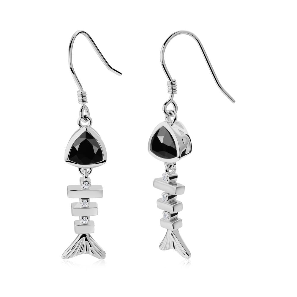 Motion Fishbone Black Spinel French Hook Earrings - LUO Jewelry #metal_platinum