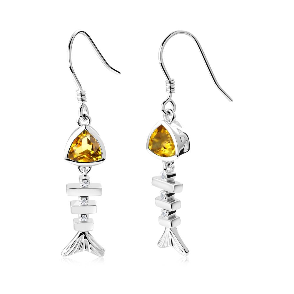 Motion Fishbone Citrine French Hook Earrings - LUO Jewelry #metal_14k white gold