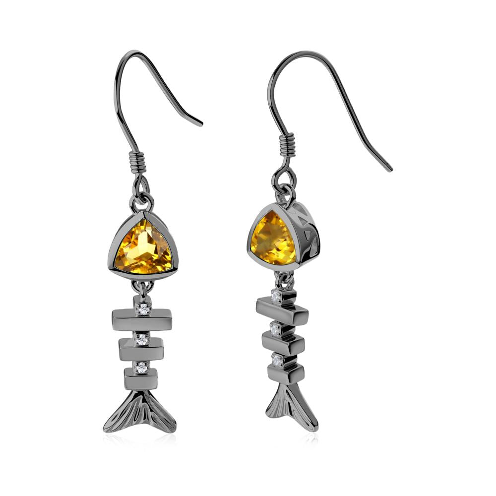Motion Fishbone Citrine French Hook Earrings - LUO Jewelry #metal_black finish sterling silver