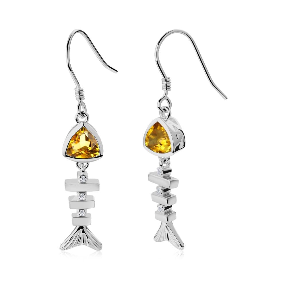 Motion Fishbone Citrine French Hook Earrings - LUO Jewelry #metal_platinum