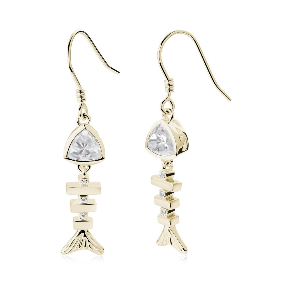 Bezel Trillion Cut Cubic Zirconia Fishbone Dangle Earrings - LUO Jewelry #metal_14k yellow gold
