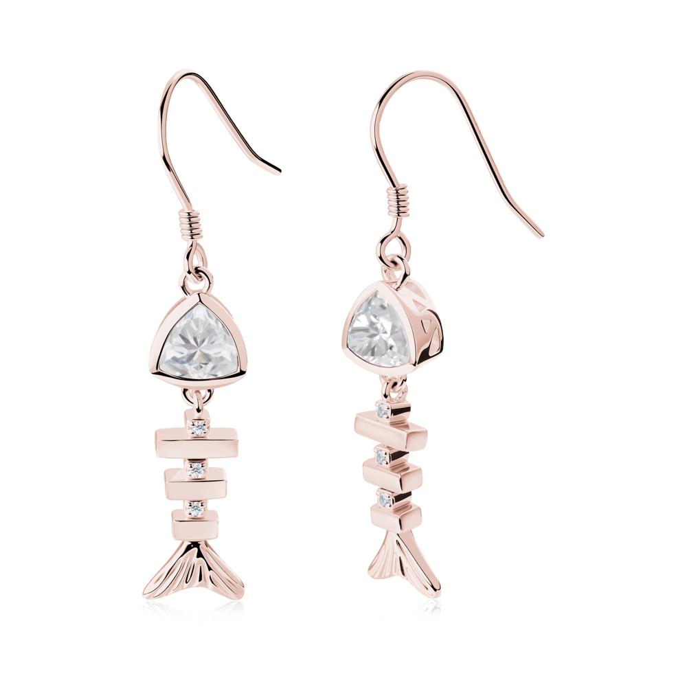 Bezel Trillion Cut Cubic Zirconia Fishbone Dangle Earrings - LUO Jewelry #metal_18k rose gold