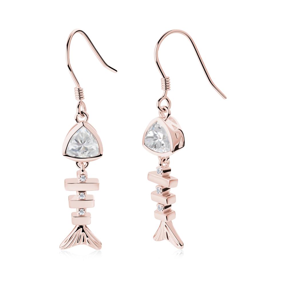 Bezel Trillion Cut Cubic Zirconia Fishbone Dangle Earrings - LUO Jewelry #metal_18k rose gold