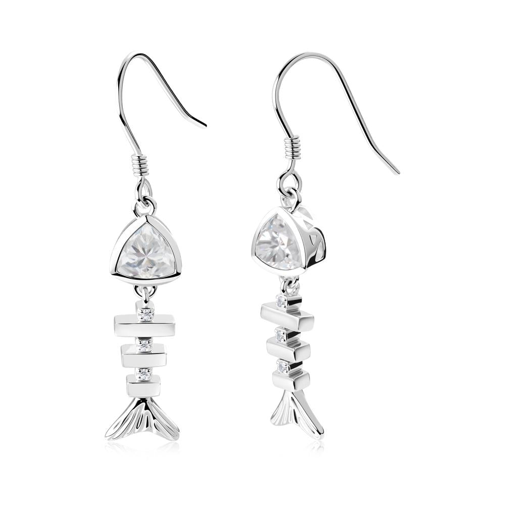 Bezel Trillion Cut Cubic Zirconia Fishbone Dangle Earrings - LUO Jewelry #metal_18k white gold