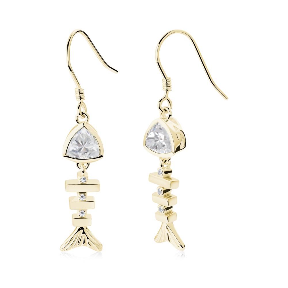 Bezel Trillion Cut Cubic Zirconia Fishbone Dangle Earrings - LUO Jewelry #metal_18k yellow gold