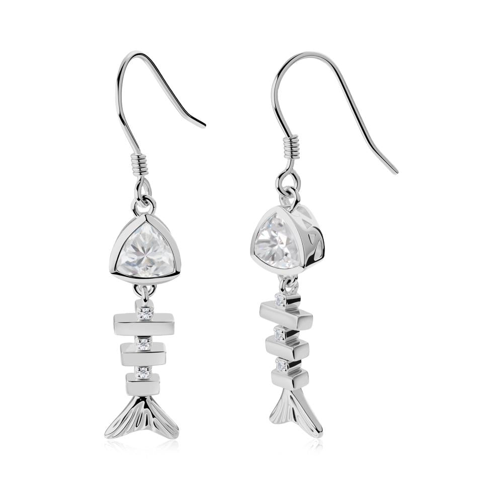 Bezel Trillion Cut Cubic Zirconia Fishbone Dangle Earrings - LUO Jewelry #metal_platinum