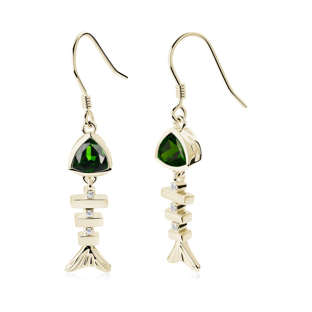 Movable Fishbone Diopside Fish Hook Earrings - LUO Jewelry #metal_14k yellow gold