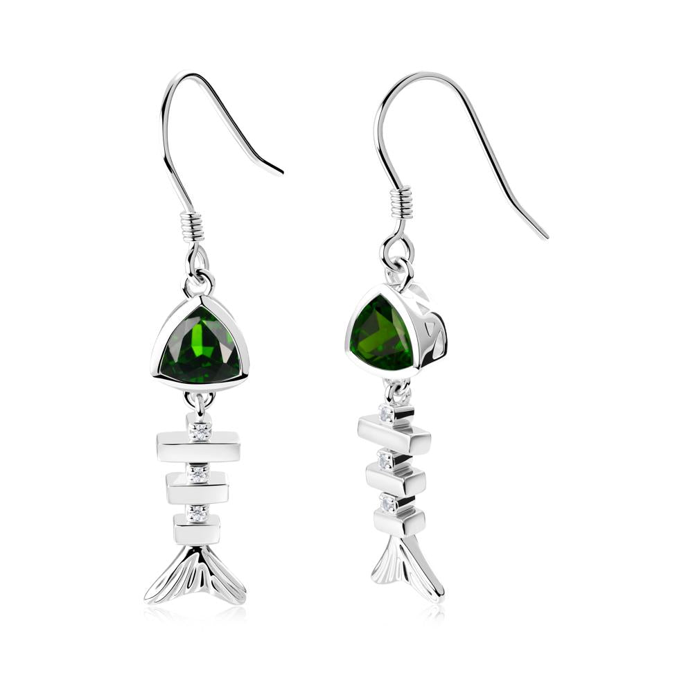 Movable Fishbone Diopside Fish Hook Earrings - LUO Jewelry #metal_18k white gold