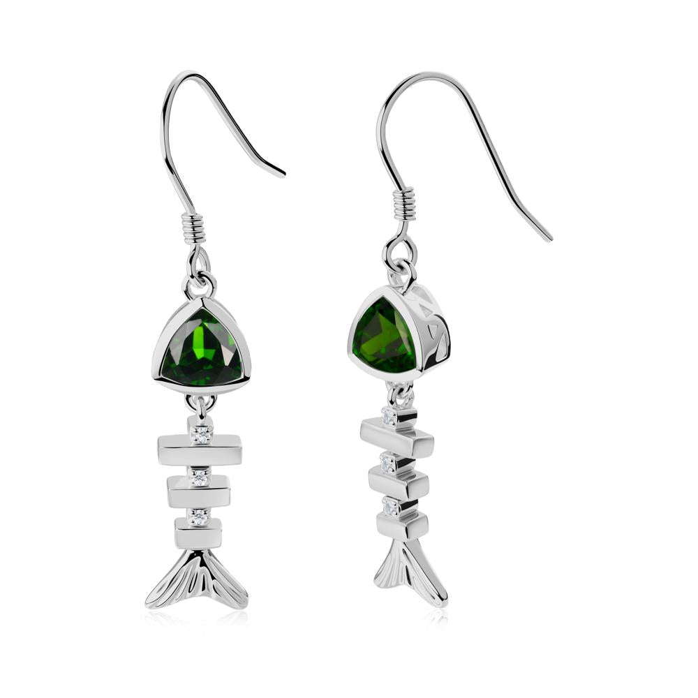Movable Fishbone Diopside Fish Hook Earrings - LUO Jewelry #metal_platinum