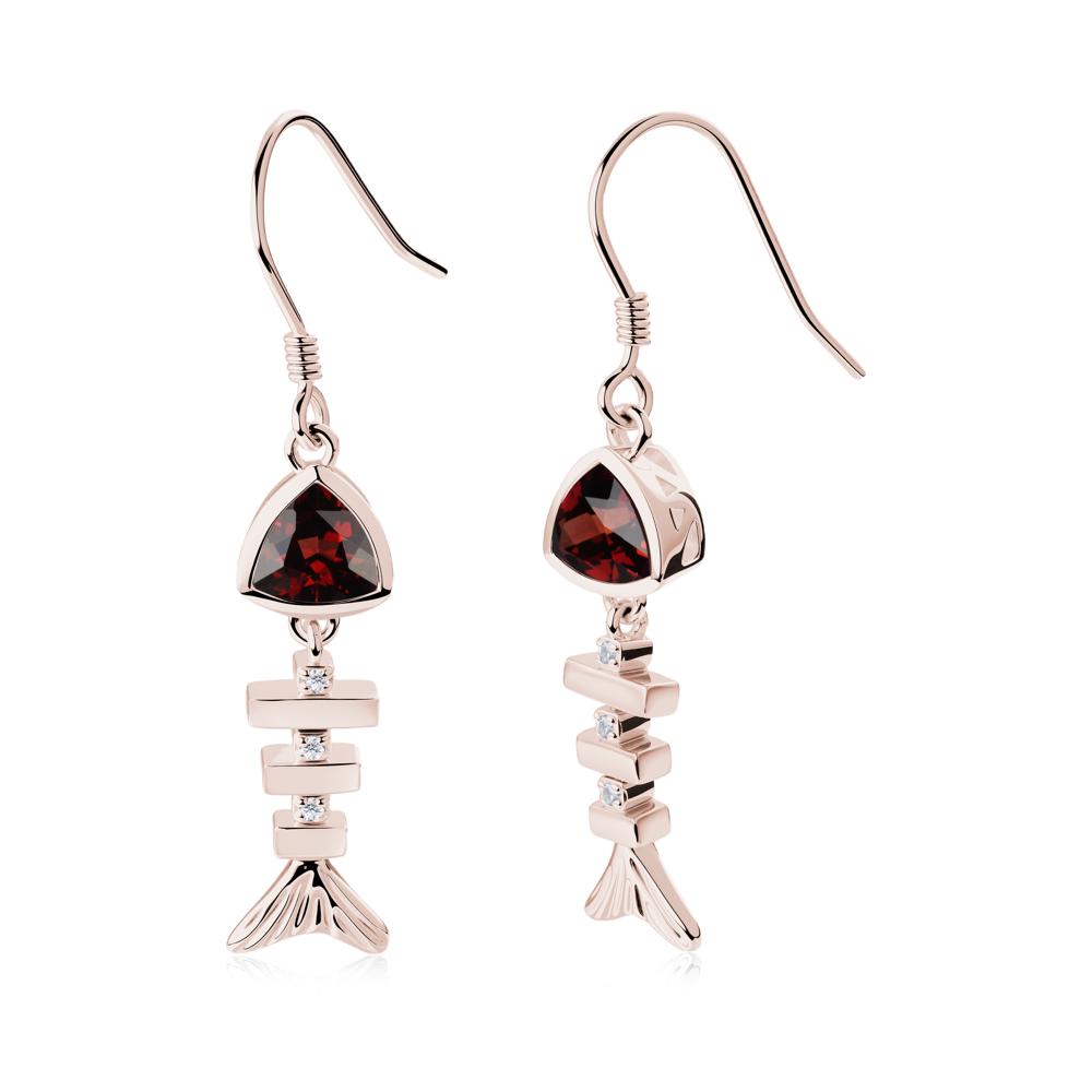 Movable Fishbone Garnet Fish Hook Earrings - LUO Jewelry #metal_14k rose gold