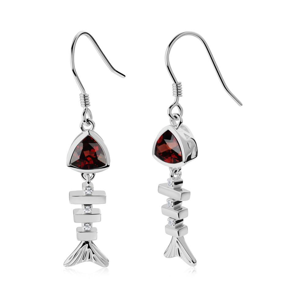 Movable Fishbone Garnet Fish Hook Earrings - LUO Jewelry #metal_platinum