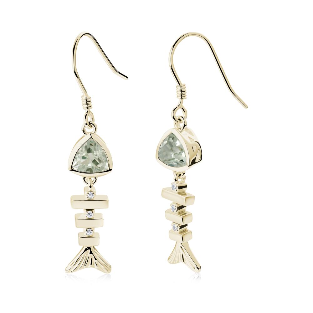 Motion Fishbone Green Amethyst French Hook Earrings - LUO Jewelry #metal_14k yellow gold