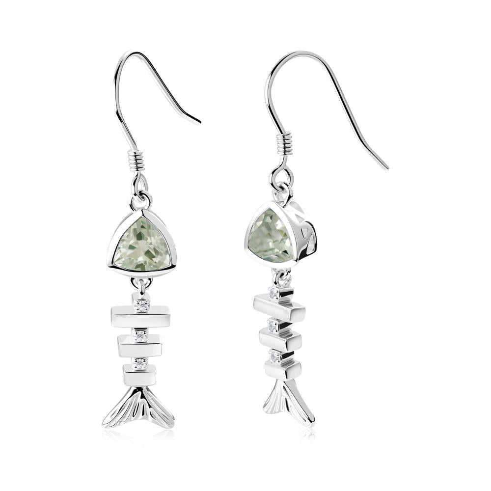 Motion Fishbone Green Amethyst French Hook Earrings - LUO Jewelry #metal_18k white gold