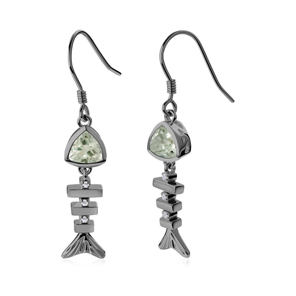 Motion Fishbone Green Amethyst French Hook Earrings - LUO Jewelry #metal_black finish sterling silver
