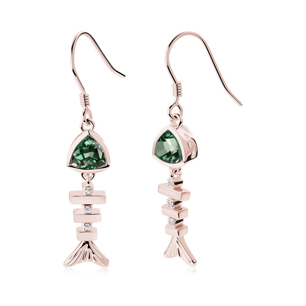 Bezel Trillion Cut Green Sapphire Fishbone Dangle Earrings - LUO Jewelry #metal_18k rose gold