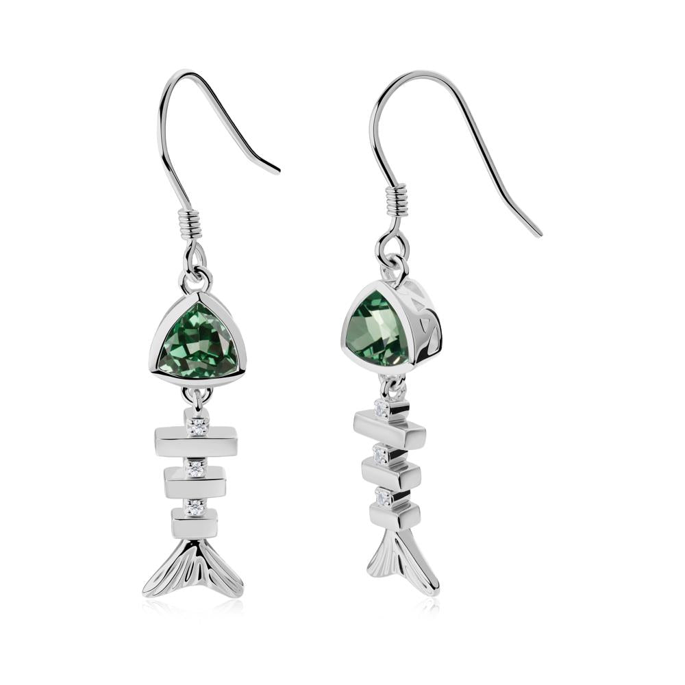 Bezel Trillion Cut Green Sapphire Fishbone Dangle Earrings - LUO Jewelry #metal_platinum