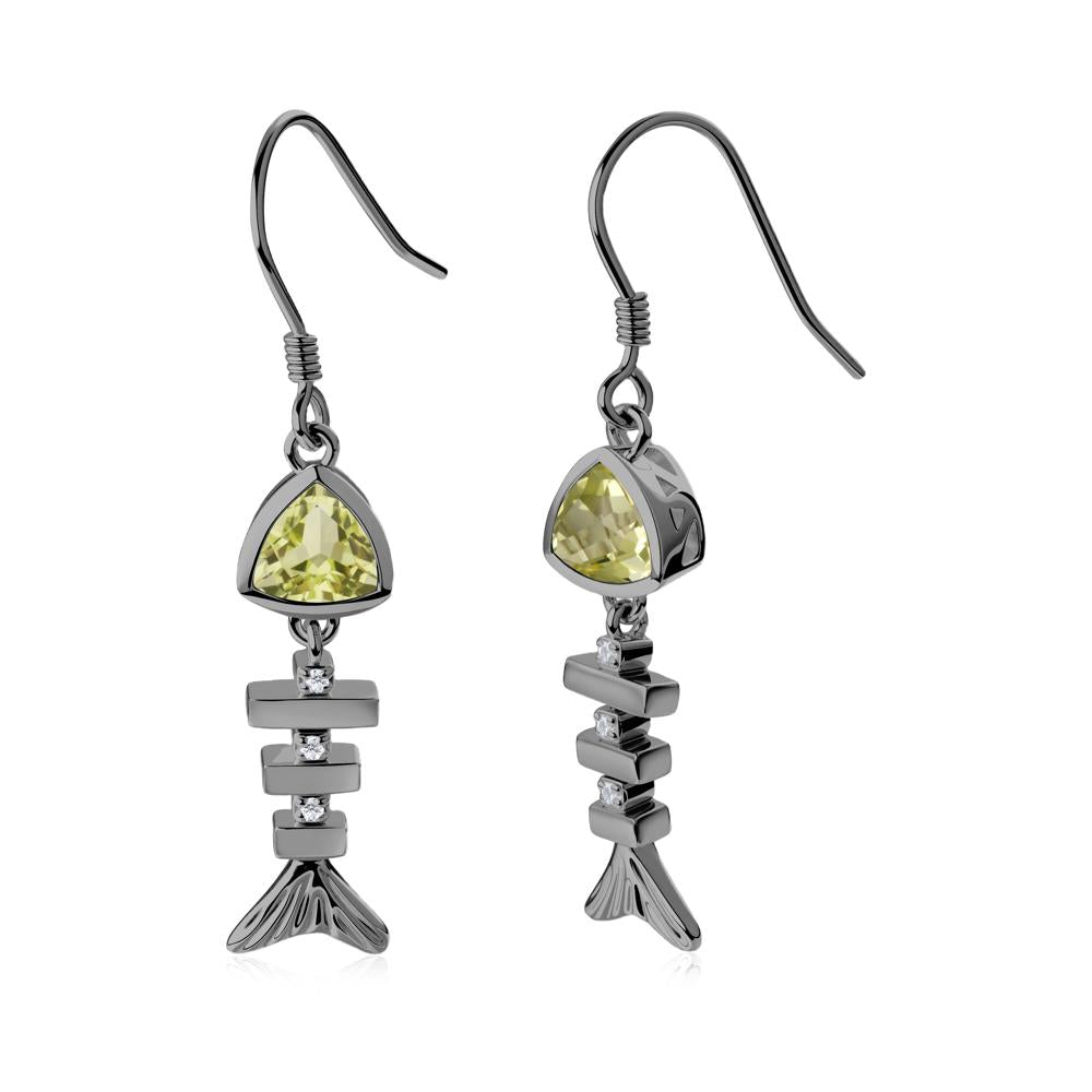 Motion Fishbone Lemon Quartz French Hook Earrings - LUO Jewelry #metal_black finish sterling silver