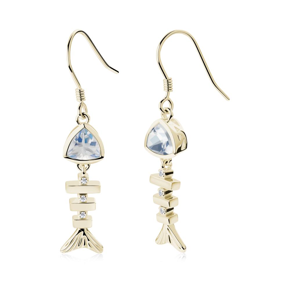 Bezel Trillion Cut Moonstone Fishbone Dangle Earrings - LUO Jewelry #metal_14k yellow gold