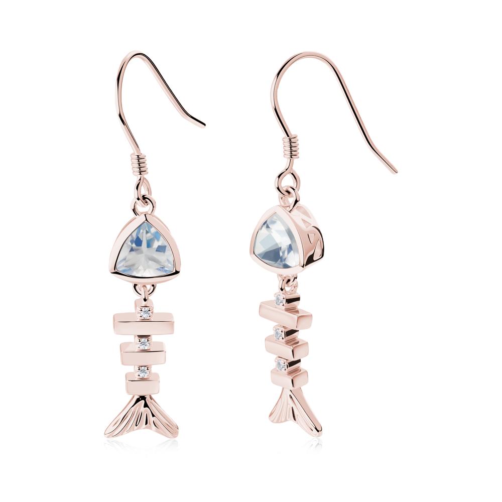 Bezel Trillion Cut Moonstone Fishbone Dangle Earrings - LUO Jewelry #metal_18k rose gold