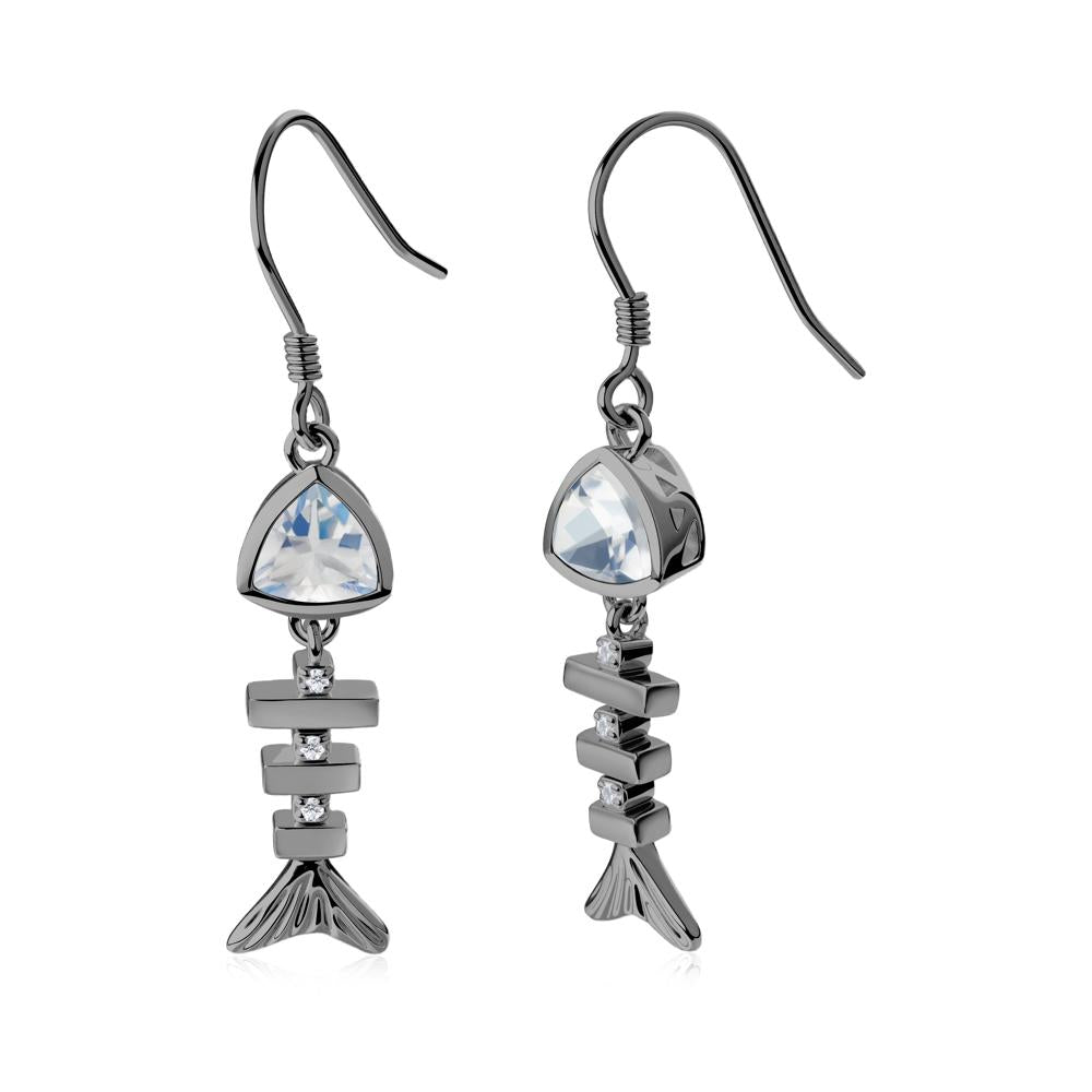 Bezel Trillion Cut Moonstone Fishbone Dangle Earrings - LUO Jewelry #metal_black finish sterling silver