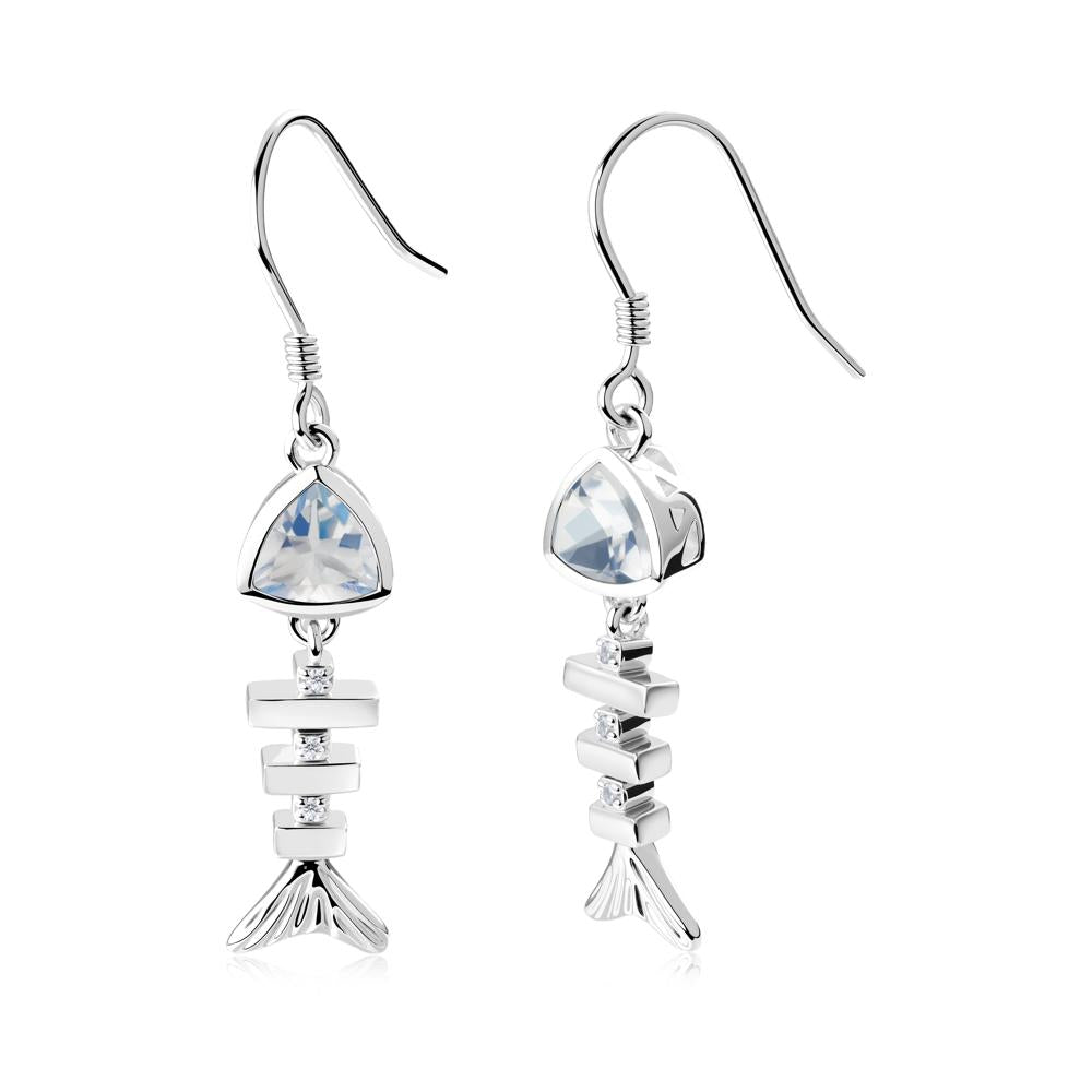 Bezel Trillion Cut Moonstone Fishbone Dangle Earrings - LUO Jewelry #metal_sterling silver
