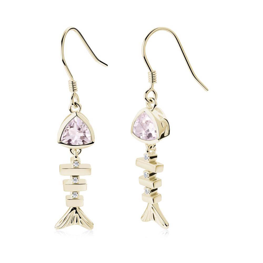 Bezel Trillion Cut Morganite Fishbone Dangle Earrings - LUO Jewelry #metal_14k yellow gold