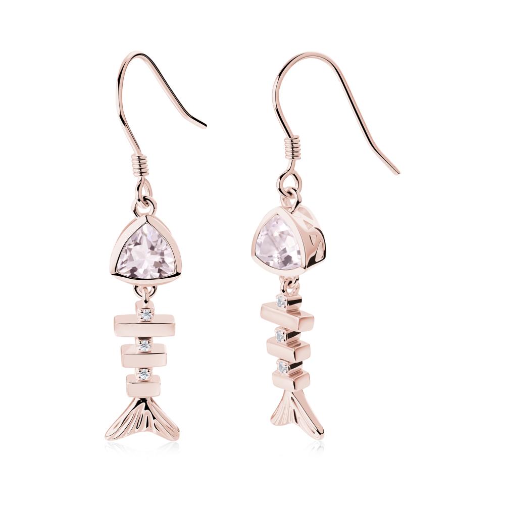 Bezel Trillion Cut Morganite Fishbone Dangle Earrings - LUO Jewelry #metal_18k rose gold