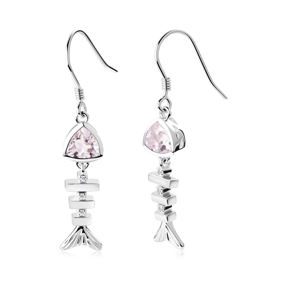 Bezel Trillion Cut Morganite Fishbone Dangle Earrings - LUO Jewelry #metal_18k white gold