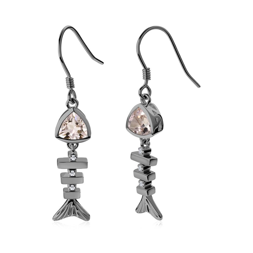 Bezel Trillion Cut Morganite Fishbone Dangle Earrings - LUO Jewelry #metal_black finish sterling silver
