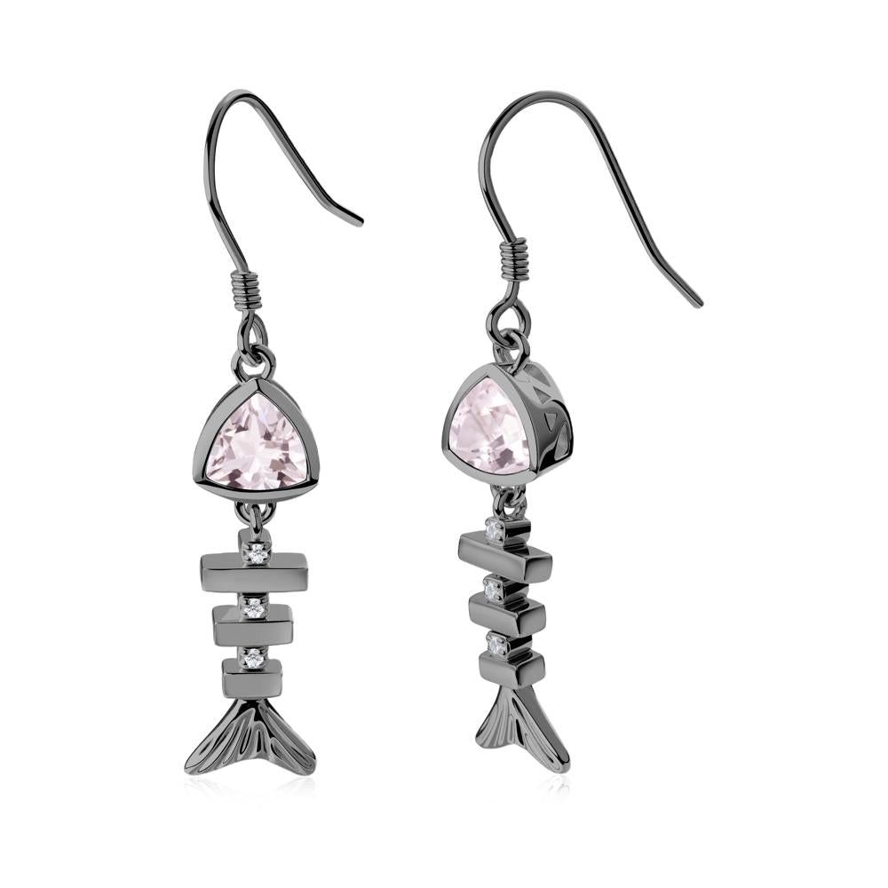 Bezel Trillion Cut Morganite Fishbone Dangle Earrings - LUO Jewelry #metal_black finish sterling silver