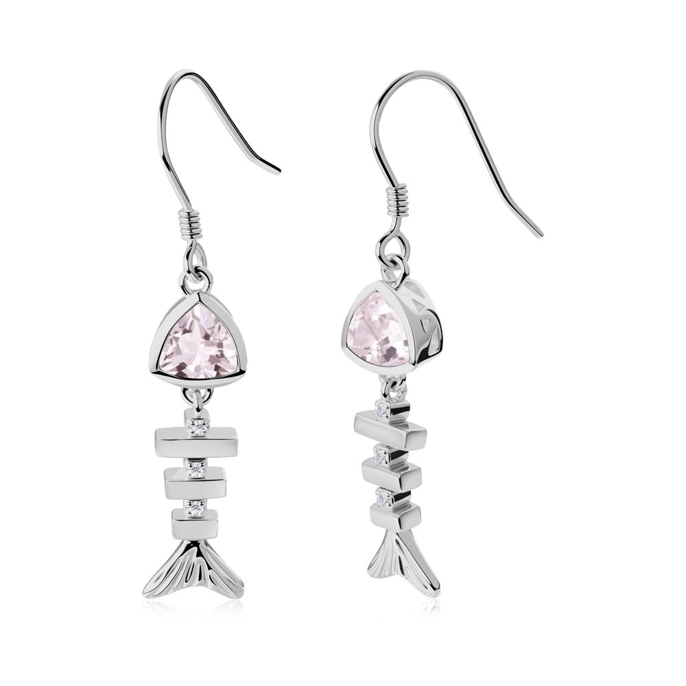 Bezel Trillion Cut Morganite Fishbone Dangle Earrings - LUO Jewelry #metal_platinum