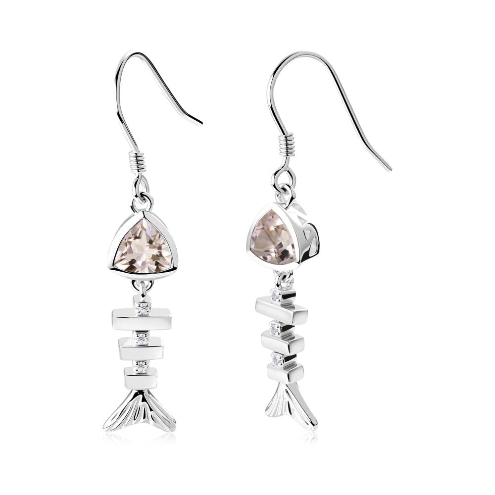 Bezel Trillion Cut Morganite Fishbone Dangle Earrings - LUO Jewelry #metal_sterling silver