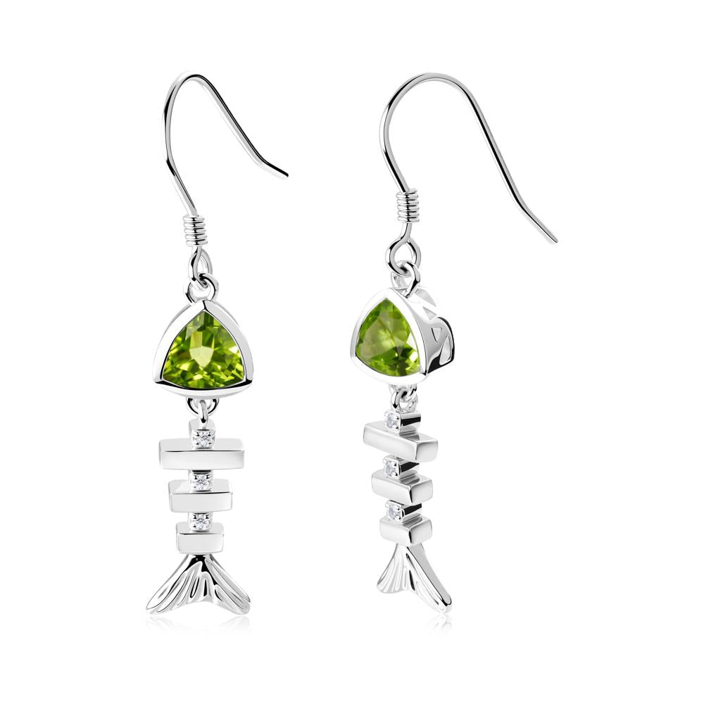 Motion Fishbone Peridot French Hook Earrings - LUO Jewelry #metal_18k white gold