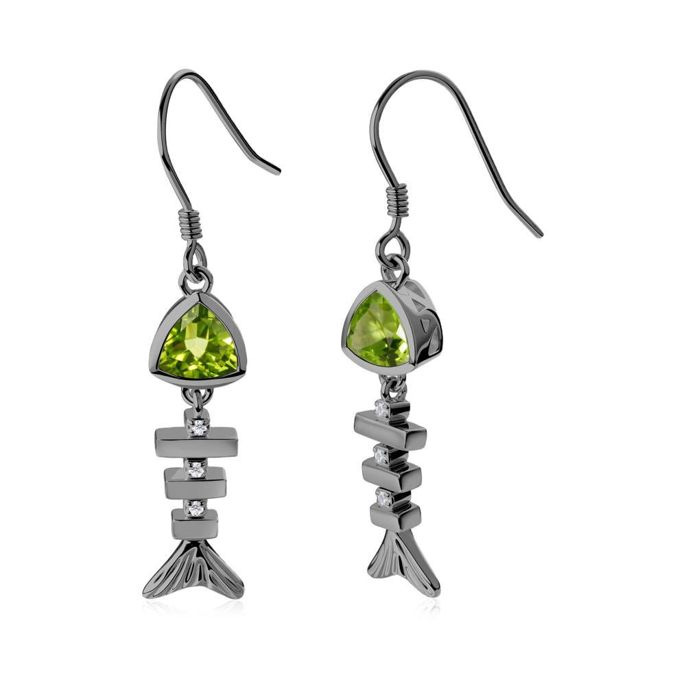 Motion Fishbone Peridot French Hook Earrings - LUO Jewelry #metal_black finish sterling silver