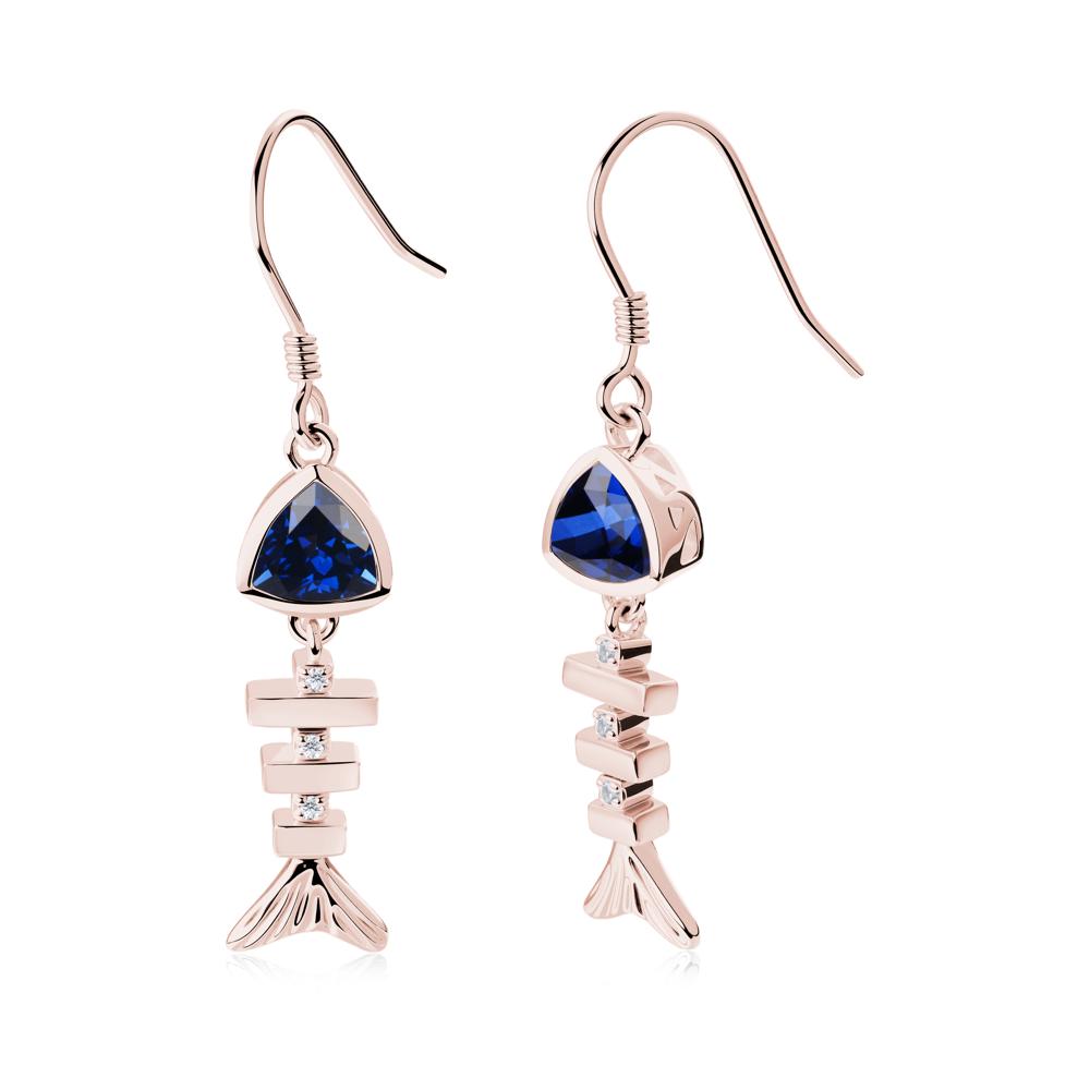Bezel Trillion Cut Sapphire Fishbone Dangle Earrings - LUO Jewelry #metal_18k rose gold