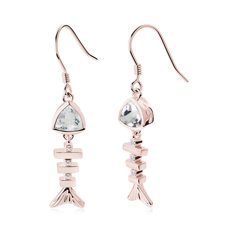 Movable Fishbone White Topaz Fish Hook Earrings - LUO Jewelry #metal_18k rose gold