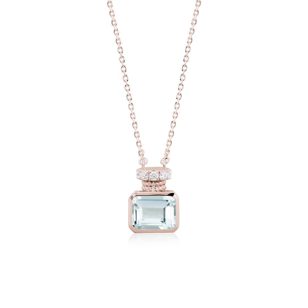 Bezel Set Emerald Cut Aquamarine Necklace - LUO Jewelry #metal_14k rose gold